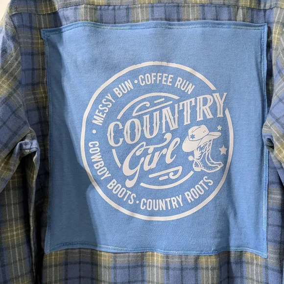 Country Girl Upcycled Flannel Plaid Shirt Hand Crafted